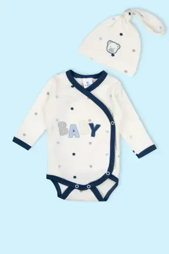 Double Hat Baby Romper 100% Cotton Dotted Bear Detailed Bodysuit Snap Badi - 3