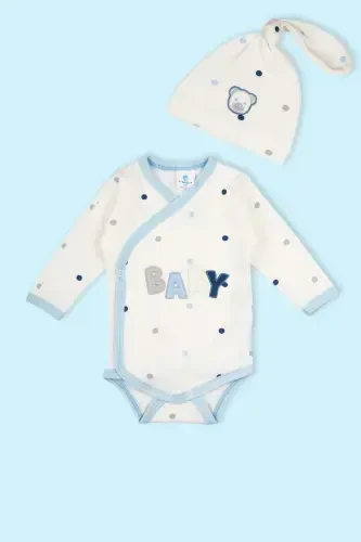 Double Hat Baby Romper 100% Cotton Dotted Bear Detailed Bodysuit Snap Badi - 4