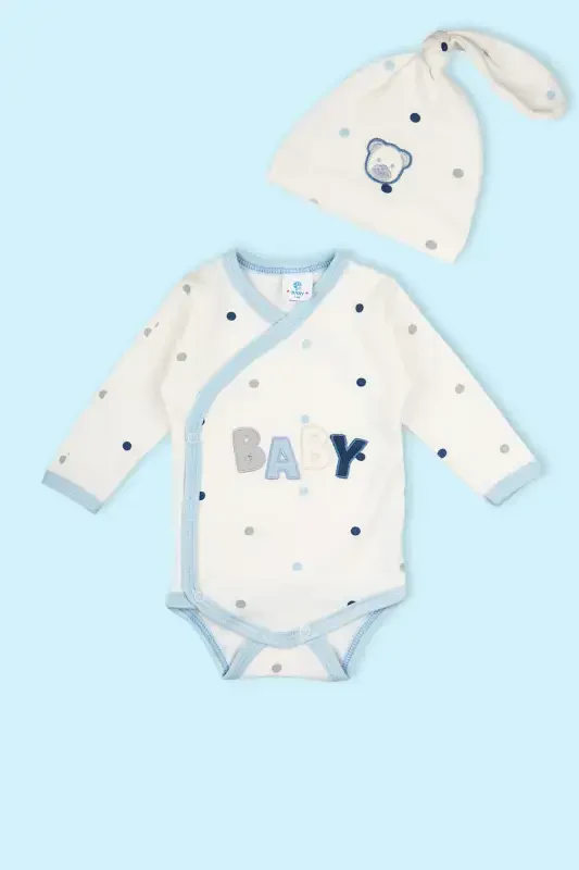 Double Hat Baby Romper 100% Cotton Dotted Bear Detailed Bodysuit Snap Badi - 4