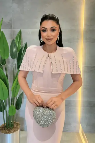 Double Kumaş Bolero Detaylı Kalem Elbise - PUDRA - 3