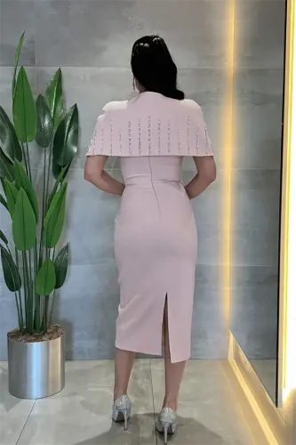 Double Kumaş Bolero Detaylı Kalem Elbise - PUDRA - 5