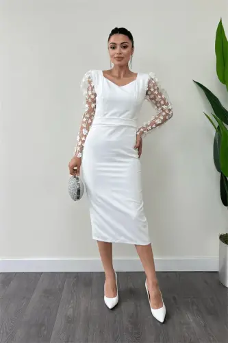 Double Layer Fabric 3D Flowers Pencil Tutu Dress - White - 1