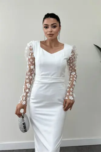Double Layer Fabric 3D Flowers Pencil Tutu Dress - White - 3