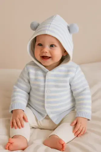 Double layer, hooded knit cardigan for babies. - 4