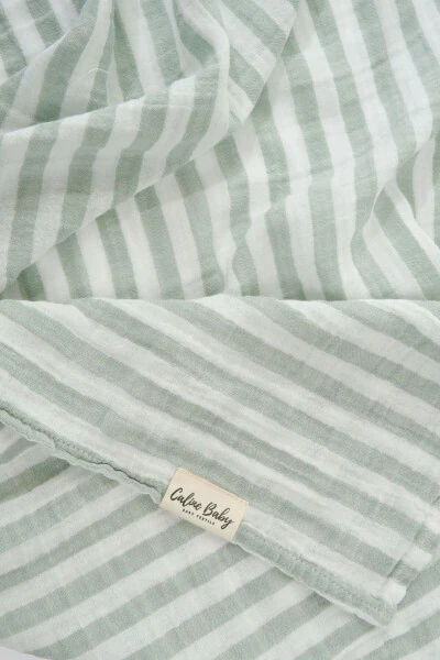 Double Layer Striped Muslin Swaddle Blanket 40/40 - 120x120 Cm Green - Modazone