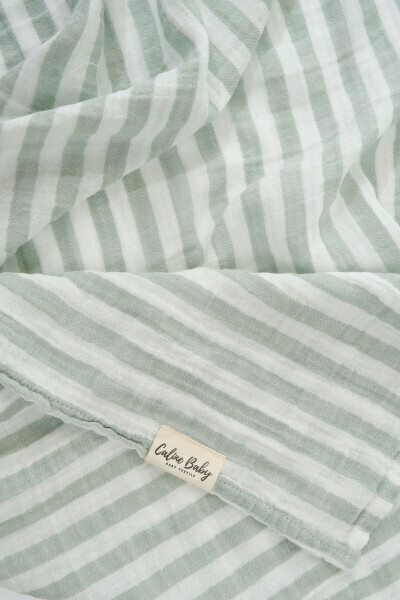 Double Layer Striped Muslin Swaddle Blanket 40/40 - 120x120 Cm Green - CALINE BABY