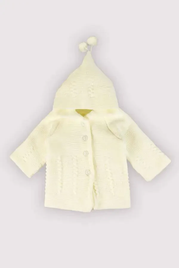Double-layered, hooded knitted cardigan for babies. - 2