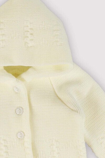Double-layered, hooded knitted cardigan for babies. - 3