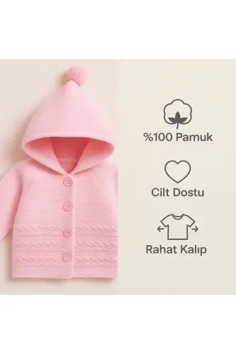 Double-layered knitted hooded cardigan for babies. - 6