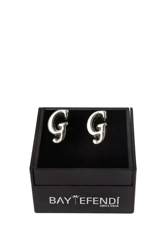 Double Letter Silver Color Cufflink G Letter-G - BAYEFENDİ