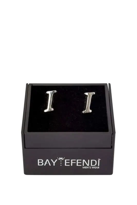 Double Letter Silver Color Cufflink Letter I-I - BAYEFENDİ