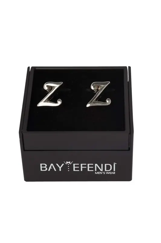 Double Letter Silver Color Cufflink Letter Z-Z - BAYEFENDİ