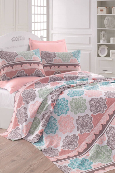 Double Natural Printed Andalucia Turquoise Blanket - ENLORA HOME (1)
