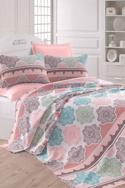 Double Natural Printed Andalucia Turquoise Blanket - ENLORA HOME