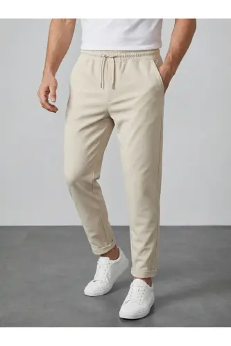 Double Paça Slim Fit Joger Pantolon-BEJ 