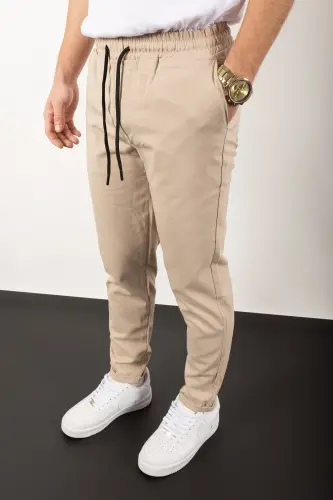 Double Paça Slim Fit Joger Pantolon-BEJ 