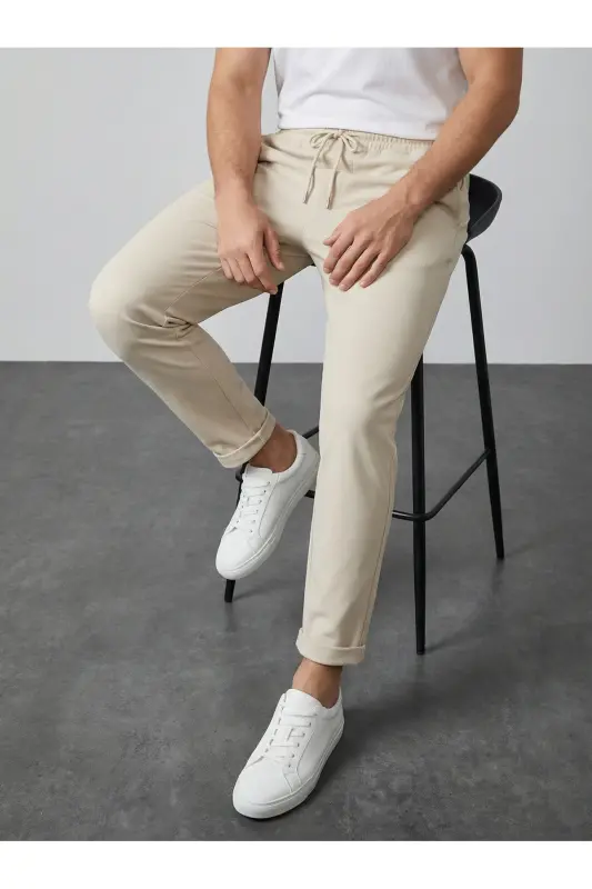 Double Paça Slim Fit Joger Pantolon-BEJ - 2