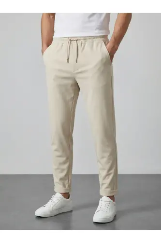 Double Paça Slim Fit Joger Pantolon-BEJ - 5