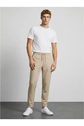 Double Paça Slim Fit Joger Pantolon-BEJ - 6
