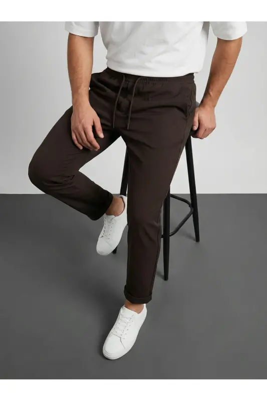 Double Paça Slim Fit Joger Pantolon - Kahverengi - 7