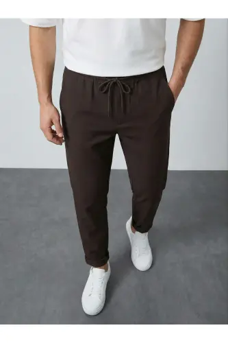 Double Paça Slim Fit Joger Pantolon-Kahverengi - 1