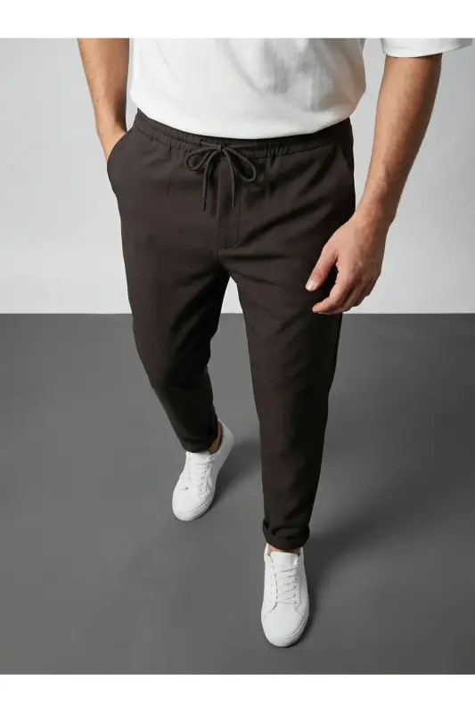 Double Paça Slim Fit Joger Pantolon-Kahverengi - 2