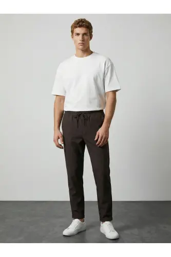 Double Paça Slim Fit Joger Pantolon-Kahverengi - 4