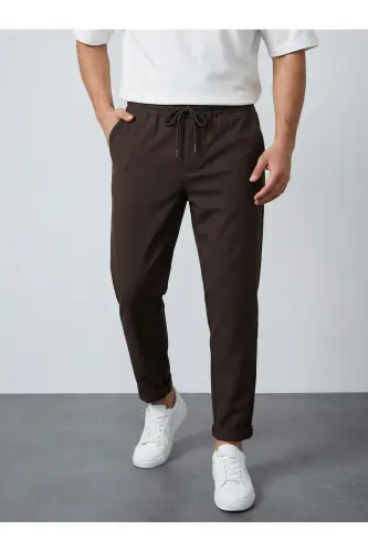 Double Paça Slim Fit Joger Pantolon-Kahverengi - 5