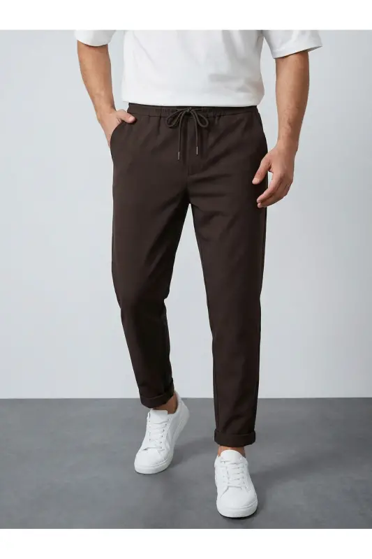 Double Paça Slim Fit Joger Pantolon-Kahverengi - 5