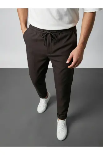 Double Paça Slim Fit Joger Pantolon - Kahverengi - WAMOSSALAPLI (1)