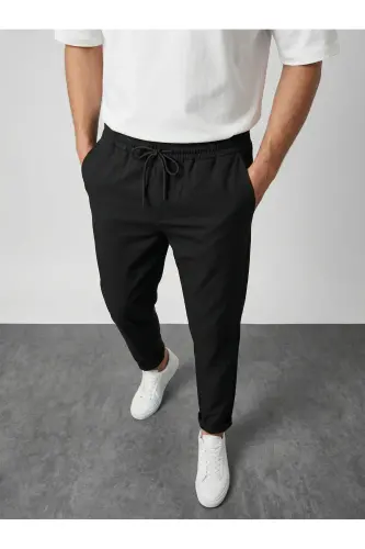 Double Paça Slim Fit Joger Pantolon-SİYAH - 4