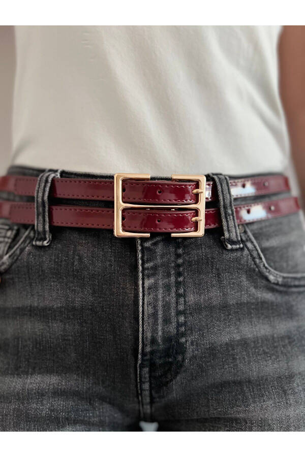 Double Patent Leather Belt Burgundy - 1