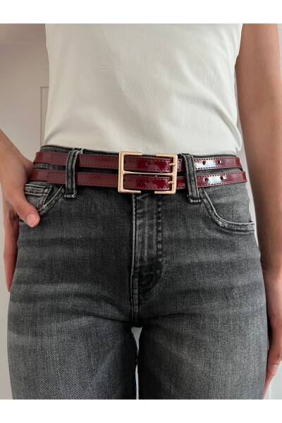 Double Patent Leather Belt Burgundy - 2