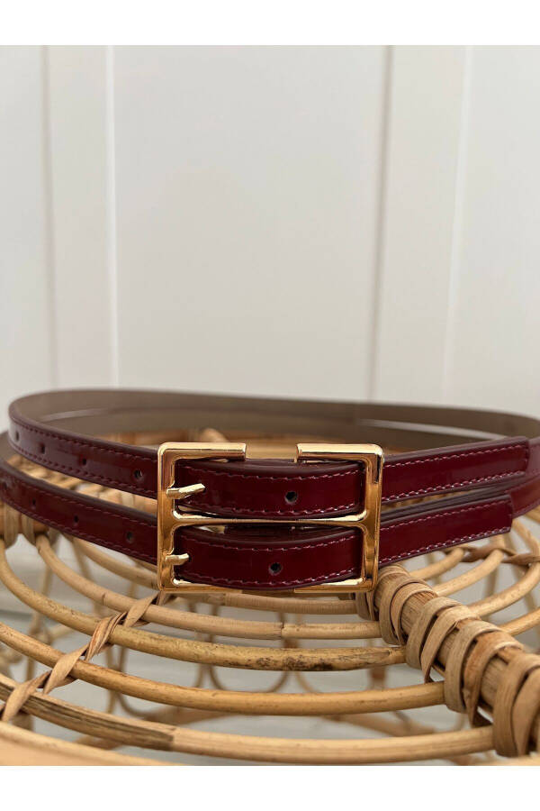 Double Patent Leather Belt Burgundy - 3