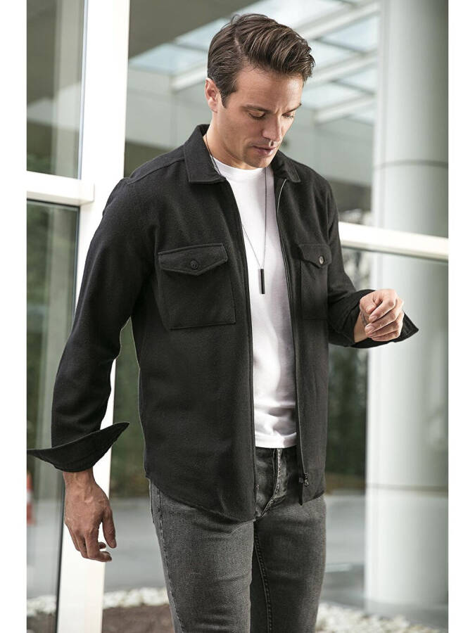 Double Pocket Zippered Slim Fit Winter Flannel Shirt CF21W112925 - 15