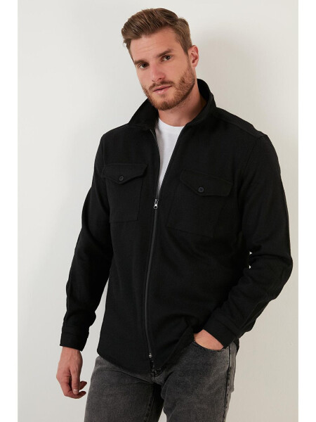 Double Pocket Zippered Slim Fit Winter Flannel Shirt CF21W112925 - 17