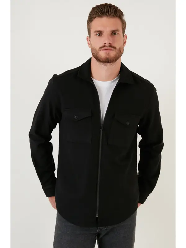 Double Pocket Zippered Slim Fit Winter Flannel Shirt CF21W112925 - 13