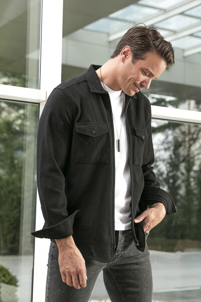 Double Pocket Zippered Slim Fit Winter Flannel Shirt CF21W112925 - 24