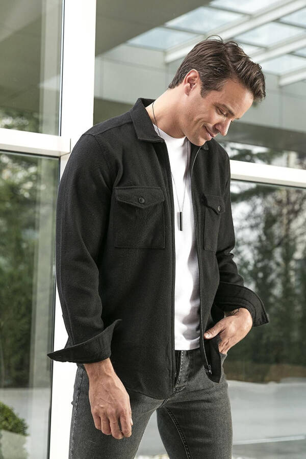 Double Pocket Zippered Slim Fit Winter Flannel Shirt CF21W112925 - 24