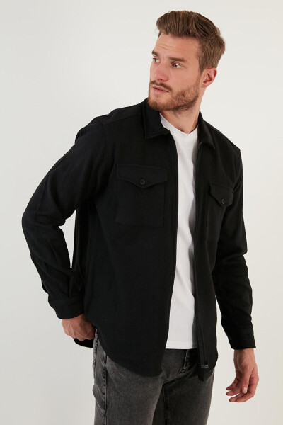 Double Pocket Zippered Slim Fit Winter Flannel Shirt CF21W112925 - 26