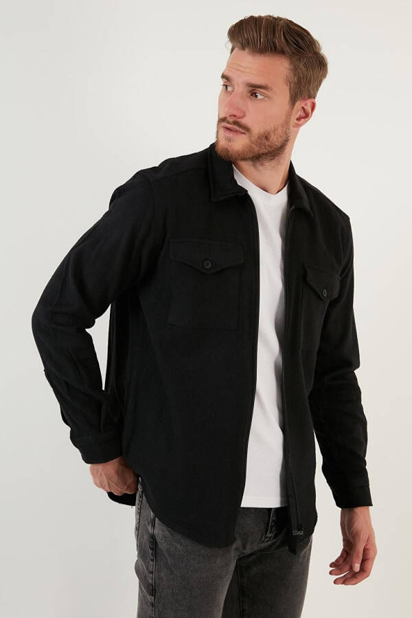 Double Pocket Zippered Slim Fit Winter Flannel Shirt CF21W112925 - 26