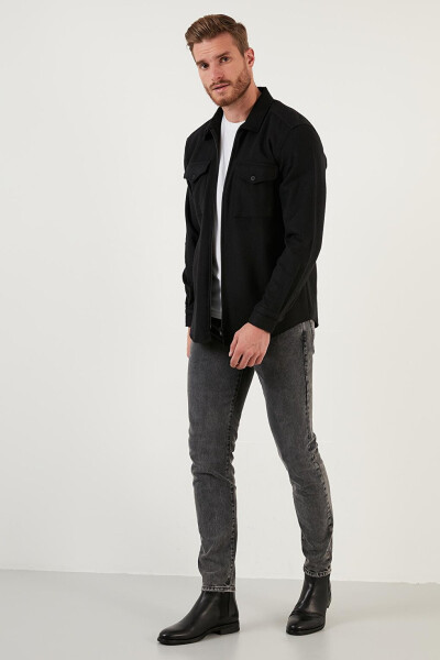 Double Pocket Zippered Slim Fit Winter Flannel Shirt CF21W112925 - 28