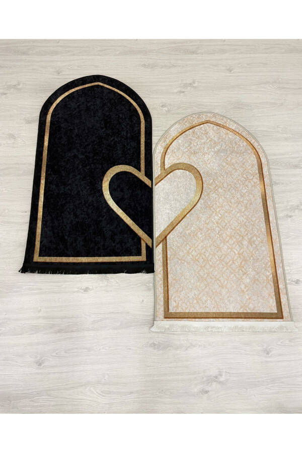 Double Prayer Rug in 75x125 Size Black - Beige - 1