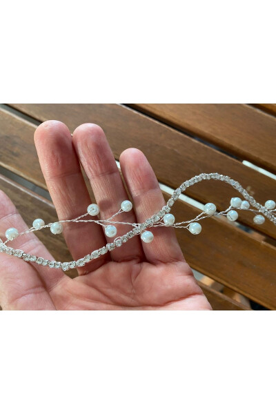 Double Row, Crystal Pearl Bridal Hair Accessory, Bridal Crown Henna Crown Hair Accessory - 2