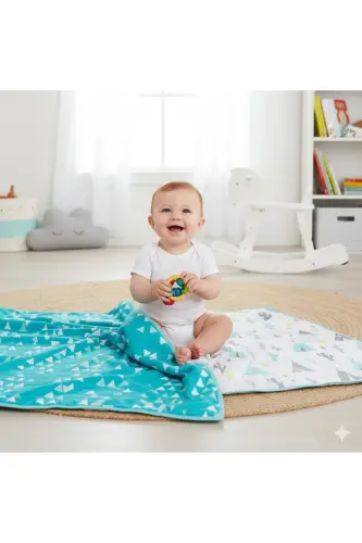 Double Sided Baby Blanket-Blue - 7