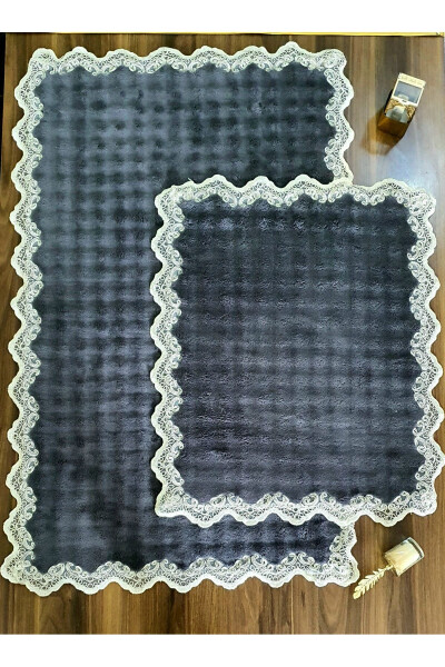 Double-sided bath mat, Non-slip base, French lace, Complete set, 2-piece toilet set, bathroom mat - 1