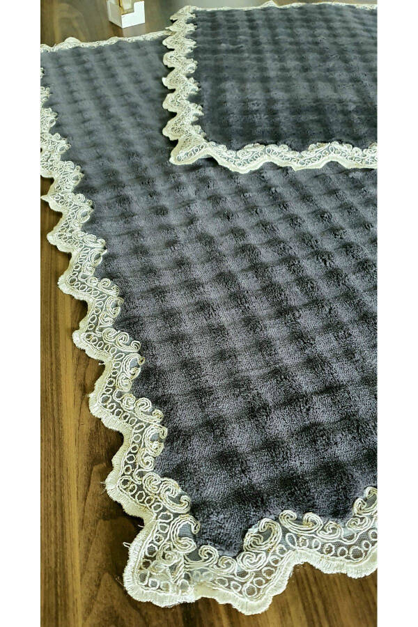 Double-sided bath mat, Non-slip base, French lace, Complete set, 2-piece toilet set, bathroom mat - 3