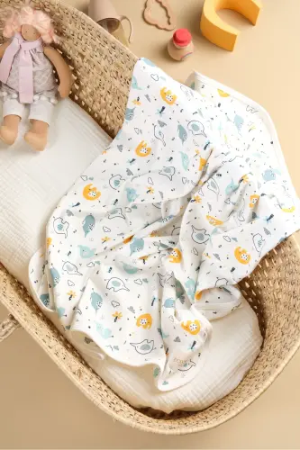 Double Sided Interlock Blanket & Cover 100% Cotton Oeko-tex Certified 100 X 85 Cm-Mint Elephant 