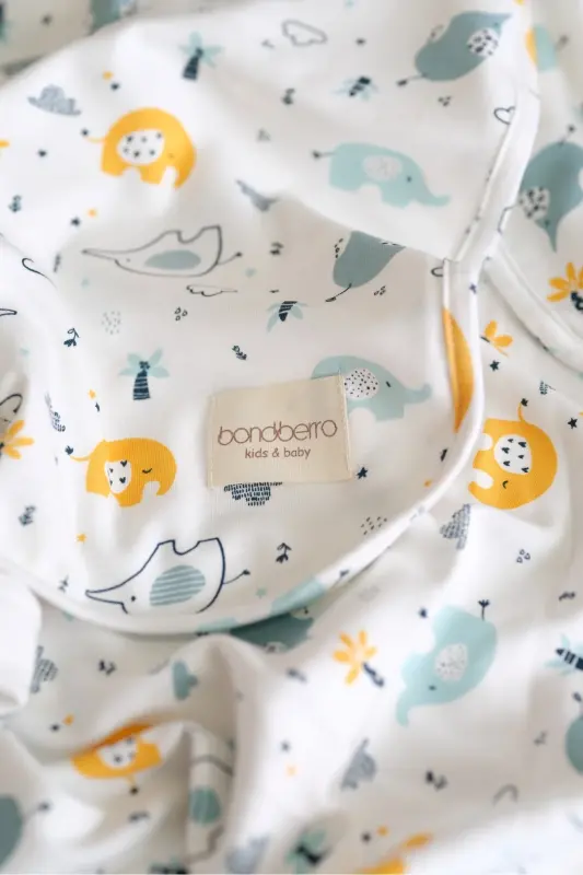 Double Sided Interlock Blanket & Cover 100% Cotton Oeko-tex Certified 100 X 85 Cm-Mint Elephant - 5