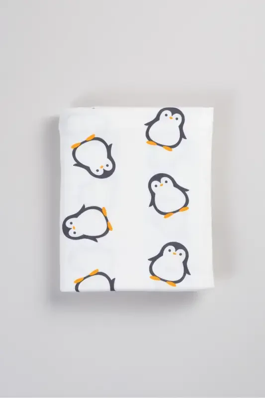 Double Sided Interlock Blanket & Cover 100% Cotton Oeko-tex Certified 100 X 85 Cm-Penguin - 1